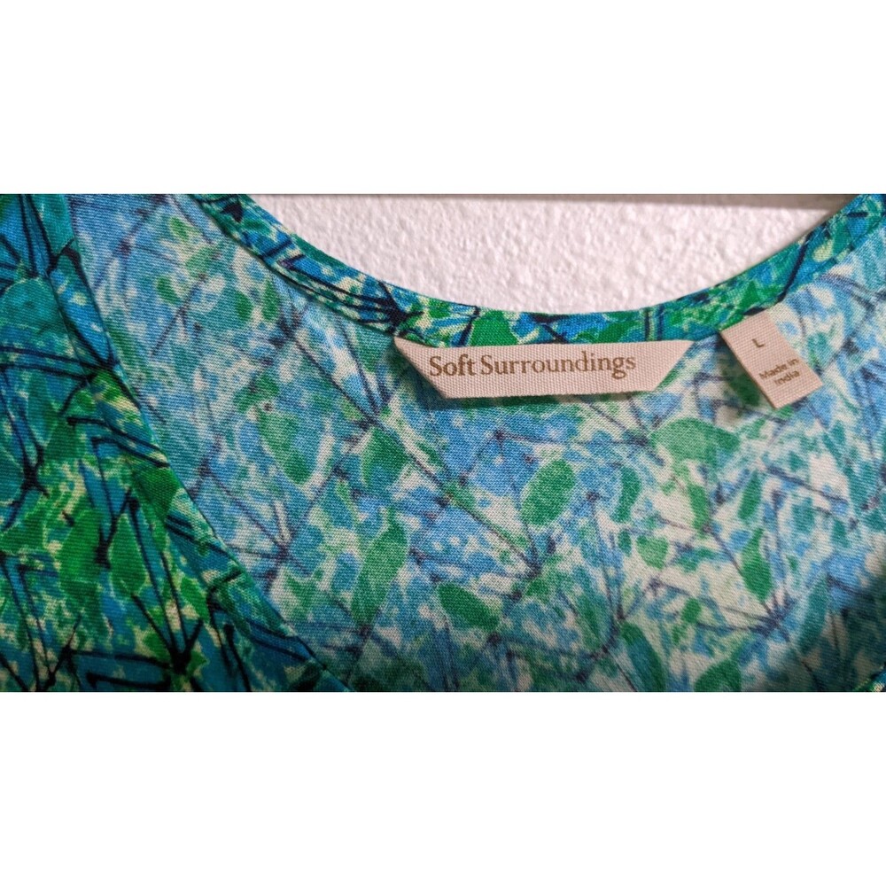 SOFT SURROUNDINGS Green/Blue Geometric Batik "Mariana" Maxi Dress Large - Picture 5 of 13